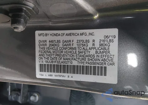 2020 Acura Tlx Standard z USA, uszkodzony, nr VIN 19UUB1F32LA002710